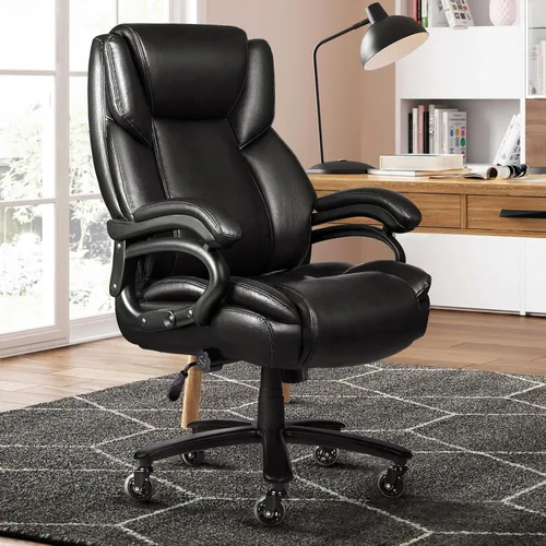 Vista 3 de VITESSE Silla de oficina grande y resistente de 600 libras con reposabrazos abatible, silla grande y alta con soporte lumbar ergonómico, silla