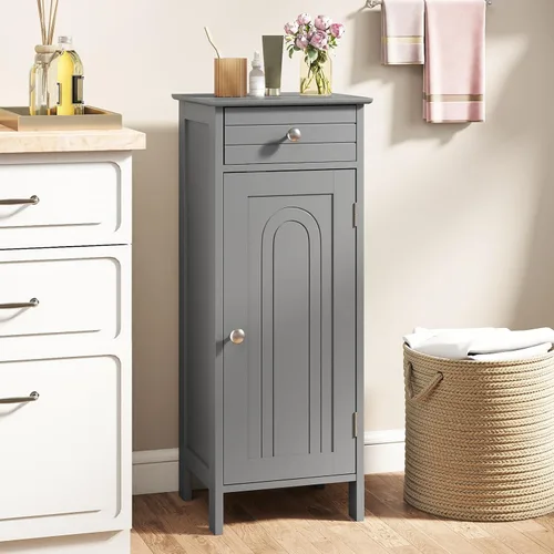 Vista 11 de GLACER Armario de almacenamiento de piso, gabinete de almacenamiento multifuncional para baño con 2 estantes ajustables, ideal para baño, sala