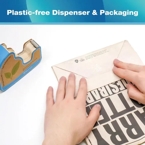 Vista 5 de Escritorio dispensador de cinta, dispensador de cinta sin plástico con 4 rollos de cinta transparente de 3/4 pulgadas x 640 pulgadas, escritorio