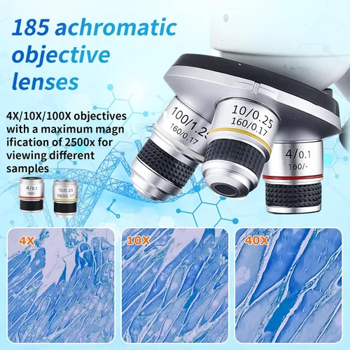 Vista 3 de Microscopio de aumento 40X-2500X WF25x oculares, iluminación LED dual, microscopio para adultos, microscopio binocular para escuelas, hogares