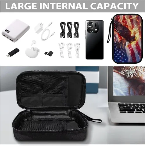 Vista 7 de American Flag Electronic Organizer Travel Cable Organizer Bag Portable Pouch Electronic Accessories Carry Case for Cable Cord Charger Phone Earphone