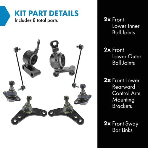 Vista 2 de TRQ Kit de suspensión delantera, brazo de control de rótula, soporte de montaje de barra estabilizadora, enlace estabilizador compatible con Mini