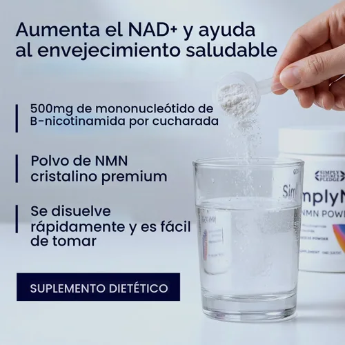 Vista 3 de Simply Nature's Pledge 3.81 oz NMN en polvo, disolución rápida, 500mg por