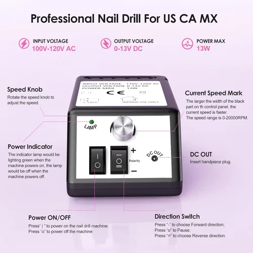 Vista 5 de Efile - Taladro de uñas profesional de 20000 rpm, kit de lima de uñas eléctrica para uñas de dedos, uñas de gel acrílico, taladro de manicura