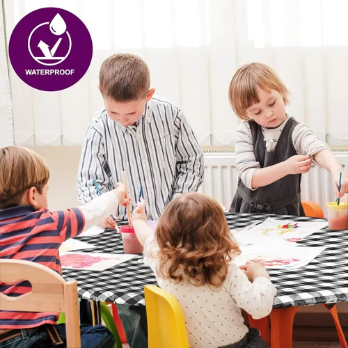 Vista 5 de Sorfey Mantel redondo ajustado con elástico, vinilo con parte trasera de franela, se adapta a mesa redonda de 30 pulgadas, resistente al agua, fácil