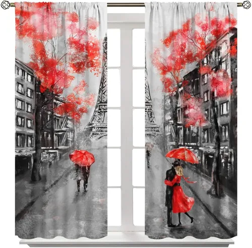 Vista 9 de Cortinas opacas con diseño de torre de París, diseño romántico de torre Eiffel, lavanda, decoración del hogar, dormitorio, sala de estar, cocina