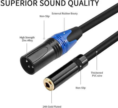 Vista 2 de Disino Cable macho de 1/8 a XLR, cable adaptador de convertidor de audio macho TRS estéreo hembra de 0.138 in (1/8 pulgadas) - 1 pie/11.8 in