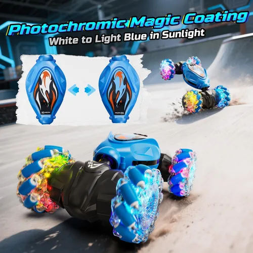 Vista 2 de Holyton Auto de acrobacias a control remoto, detección de gestos y control remoto con cuerpo que cambia de color de luz solar, vehículo de deriva