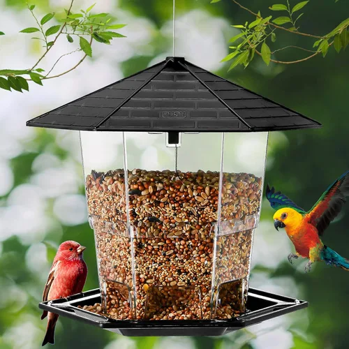 Vista 2 de Jealoeur Comederos para pájaros para exteriores Comedero para pájaros colgante para pájaros salvajes, semillas, negro