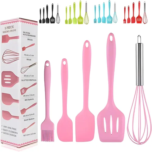 Juego de 5 espátulas de silicona, espátula de goma de grado alimenticio, juego de utensilios de cocina de silicona, espátulas de silicona resistente