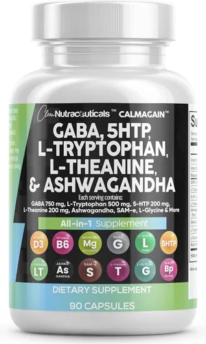Vista 11 de Clean Nutraceuticals GABA 750mg 5 HTP 200mg L Triptófano 500mg L Teanina 200mg Ashwagandha SAM-e L-Glicina - Vitaminas de apoyo al estado de ánimo