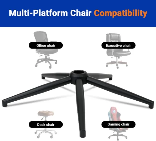 Vista 7 de Piezas de repuesto para sillas de oficina de 28 pulgadas, repuesto de base resistente, capacidad de 2500 libras, patas de silla de metal negro mate