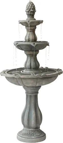 Vista 16 de XBrand Fuente de cascada independiente de 3 niveles para exteriores de 51 pulgadas con bomba y remate de piña, beige