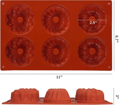 Vista 2 de Goensjt Mini Bundt - Molde para tartas de silicona con 6 cavidades, moldes de silicona antiadherente para hornear cupcakes, donas, magdalenas, pan