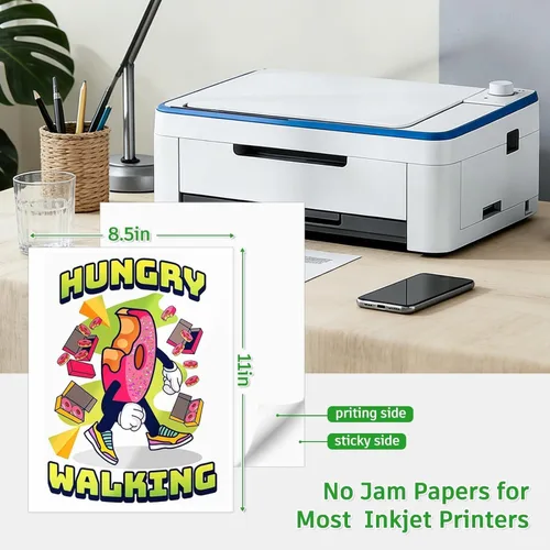 Vista 6 de Papel de vinilo adhesivo imprimible para impresora de inyección de tinta - Blanco brillante - 21 hojas de papel adhesivo impermeables autoadhesivas