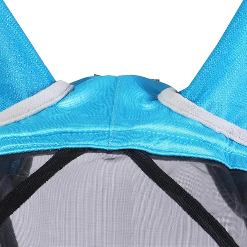 Vista 41 de Harrison Howard Máscara de mosca de caballo luminosa profesional estándar con orejas protección UV para caballo, azul y plateado, pequeño poni Azul