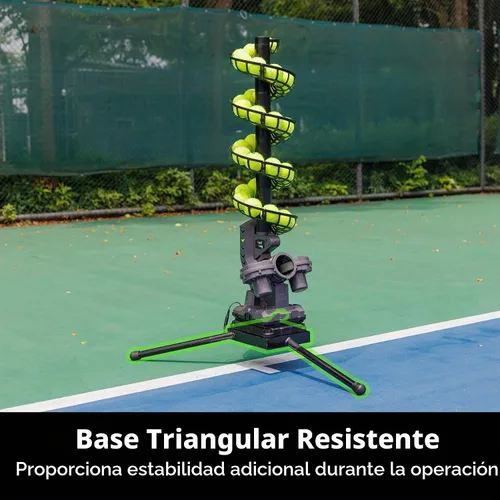 Vista 2 de Furlihong 3807BH Máquina de pelotas de tenis con base triangular, velocidades ajustables, oscilación izquierda y derecha, lanzamiento con balanceo