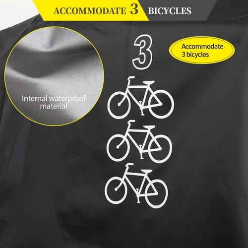 Vista 5 de Aiskaer Funda para bicicleta de 2 a 3 bicicletas, impermeable, negro, poliéster, resistente, montaña, carretera, bicicletas eléctricas