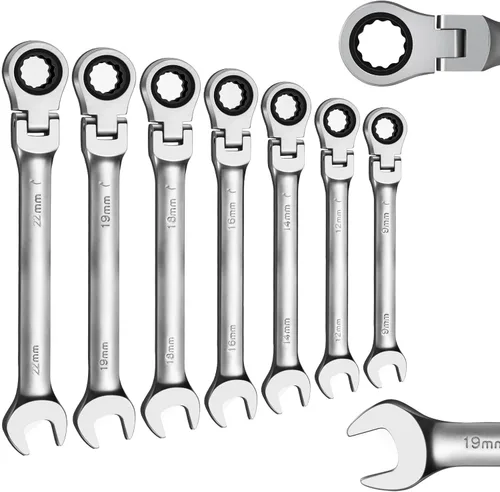 Vista 6 de WISEUP Llave de trinquete, llave CR-V de acero al cromo-vanadio de 0.315 in, llaves combinadas ajustables de 180 °, llave de trinquete de doble