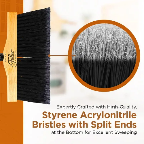 Vista 4 de Fuller Brush Escoba vertical de madera de arce de 12 pulgadas con mango roscado de acero negro de 2 piezas, para barrer áreas interiores