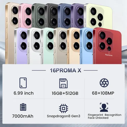 Vista 7 de 16 ProMa x Smartphone Desbloqueado Teléfono Celular, Pantalla HD de 6.99", Teléfono 5G, teléfono 12+512GB desbloqueado, Android 13.0, Cámara de Zoom