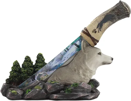 Ebros Animal Spirit Alpha Grey Wolf in Mountain Forest - Estatua de centro de mesa con hoja de acero inoxidable con hoja de acero inoxidable,