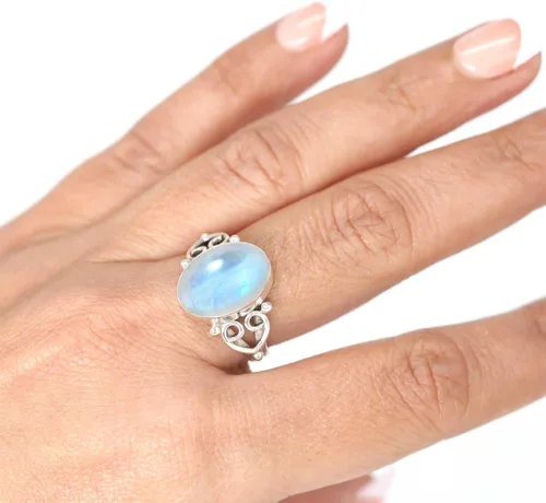 Vista 2 de Joyería Boho Hecha a Mano con Piedras Preciosas Naturales de Cuarzo Rosa, Perla, Ámbar, Lapislázuli Ovalado - Anillo Genuino de Plata de Ley 925