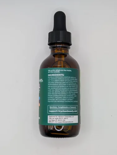 Vista 8 de Aceite para el crecimiento del cabello Clean Beauty con romero, aceite de ricino, aceite de batán, aceite de semilla de calabaza, aceite de menta