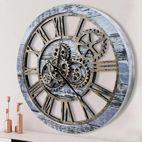 Reloj de pared grande estilo B de 24 pulgadas, reloj de pared con engranaje móvil, relojes de pared vintage de gran tamaño para decoración de sala
