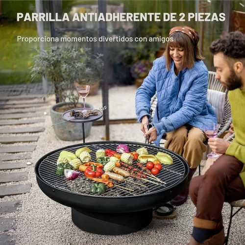Vista 4 de Panovue Mesa para hoguera de 32 pulgadas con tapa, cuenco de fuego resistente y profundo, parrilla de barbacoa de leña al aire libre con tapa