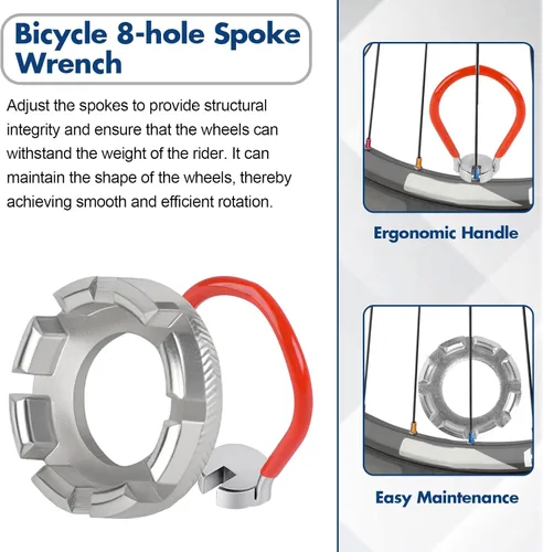 Vista 4 de Llave de radios - Llave de radios endurecida para bicicleta, herramienta de llanta de radios para ajuste y reparación de tensión de rueda
