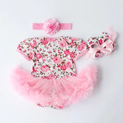Vista 2 de Conjunto de 3 piezas para bebés y niñas, zapatos de vestir y diadema con flores de rosas