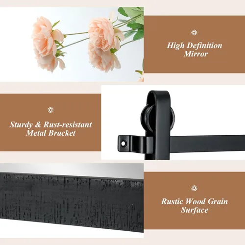 Vista 7 de Tangkula Farmhouse Wall Mirror, Rustic Bathroom Mirror with Wood Frame & Metal Bracket, Wall Mounted Barn Door Mirror for Living Room, Bathroom, 24