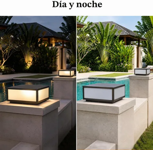 Vista 6 de SLAWA Tapas de poste al aire libre con base de montaje en muelle Lámparas de tapa de columna negro impermeable poste lámpara de pilar cuadrado (40cm)