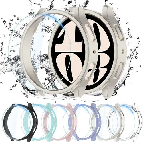 QCKANLJ [6+6Pack] para Samsung Galaxy Watch 6 Funda Protectora de Pantalla 40mm, Vidrio Templado Anti-Vaho y Cubierta Protectora de PC Rígida