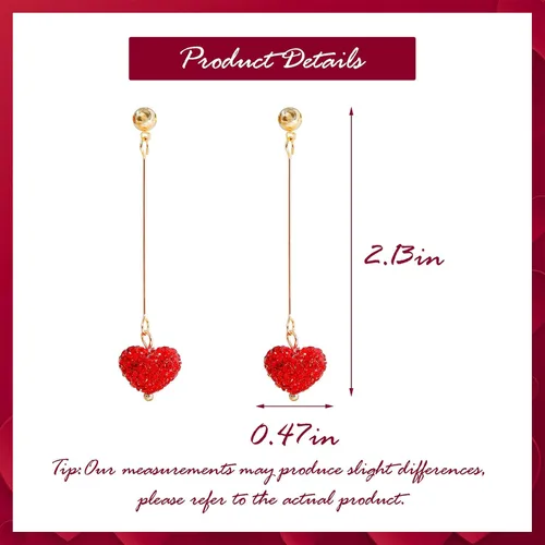 Vista 6 de Aretes de corazón rojo, regalos para el día de San Valentín para ella, aretes de corazón de amor con diamantes de imitación, aretes colgantes de San