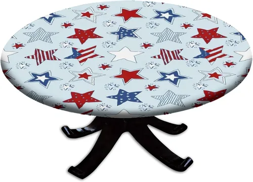 Vista 122 de Mantel redondo ajustable con borde elástico floral azul, mantel con borde elástico de estilo floral pastoral, almohadilla de mesa de poliéster