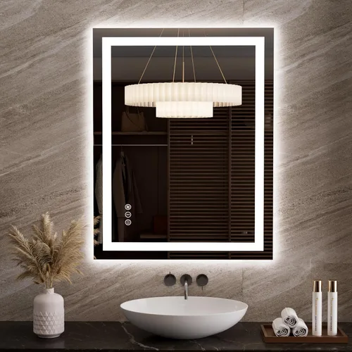 Vista 58 de LOAAO Espejo de baño LED RGB de 60 x 28 pulgadas con luces, grande, antiniebla, espejo de tocador de baño iluminado regulable, múltiples modos