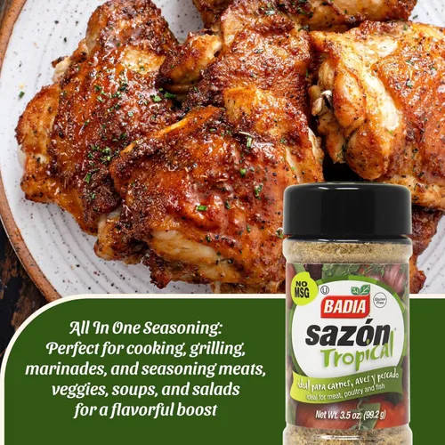 Vista 3 de Badia Sazon Tropical, 3.5 oz – Mezcla de condimentos multiusos para platos latinos sabrosos