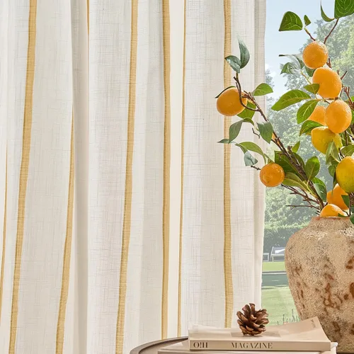 Vista 41 de Cortinas de cocina estilo granja a rayas Vangao de 24 pulgadas de largo, cortinas de lino para café, cortinas de nivel con rayas, cortinas Boxter