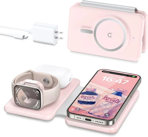 Vista 8 de Cargador inalámbrico iPhone - Estación de carga 3 en 1 para dispositivos Apple para iPhone 17 16 15 14 13 12 Pro Max Plus - Almohadilla de carga