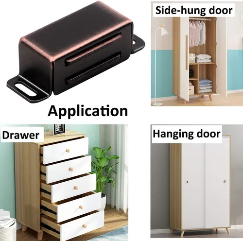 Vista 7 de Cerradura magnética para puerta, pestillo resistente para armarios, puertas de muebles, de acero inoxidable, bronce aceitado (paquete de 6)