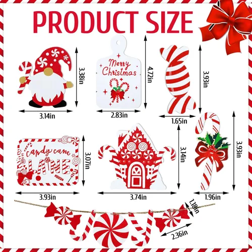 Vista 2 de Bucherry 12 piezas de bastón de caramelo de Navidad decoración de bandeja escalonada rojo blanco invierno casa de campo Navidad carteles decoración