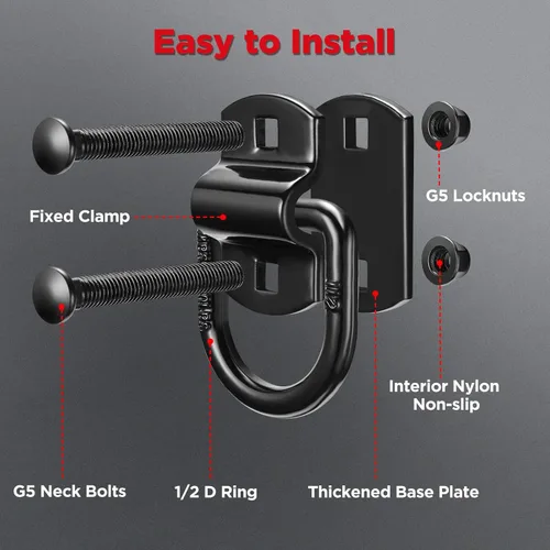 Vista 4 de SPEEDWOW Paquete de 4 anillos en D de acero resistente con tornillos, anillo en D forjado atornillado de 1/2 pulgada para remolques universales