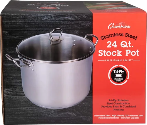 Vista 8 de Camerons Olla de 24 cuartos de galón con tapa, olla de acero inoxidable de tres capas de grado profesional 1810 Olla de grado comercial