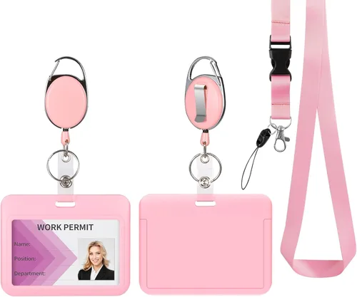 Vista 19 de Soporte retráctil para tarjetas de identificación con cordón separable, carrete de credencial resistente, llavero desmontable, soporte para tarjetas