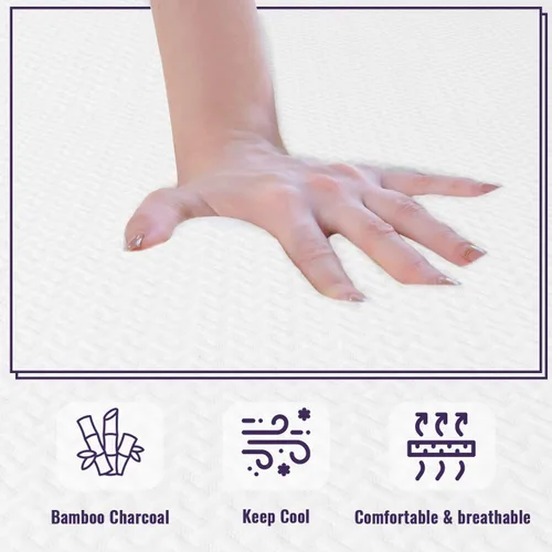 Vista 5 de PayLessHere Colchón de espuma viscoelástica de 5 pulgadas, colchón con infusión de carbón de bambú de gel refrescante, colchones de firmeza media