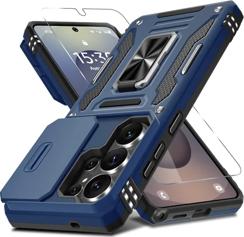 Vista 23 de DEERLAMN Funda para Samsung Galaxy A15 5G con cubierta deslizante para la cámara + protector de pantalla (1 paquete), soporte de anillo giratorio
