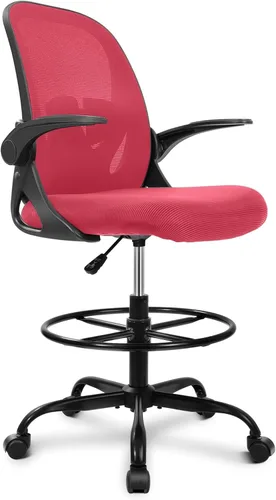 Vista 10 de Primy Silla de Dibujo Técnico Silla de Oficina Alta con Reposabrazos Abatibles Silla Ejecutiva Ergonómica de Computadora para Escritorio de Pie