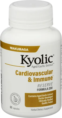 Vista 4 de Kyolic Extracto de ajo añejado Fórmula 200, Cardiovascular e Inmune*, Reserva, 60 Cápsulas